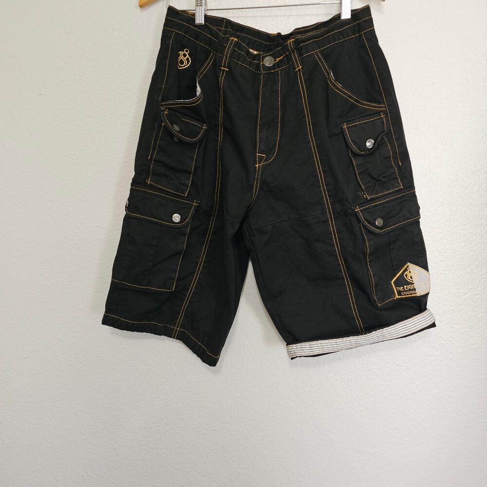 Eight 732 Cargo Shorts Black Hip Hop Baggy Vintage Y2K Streetwear Cognac& Cola